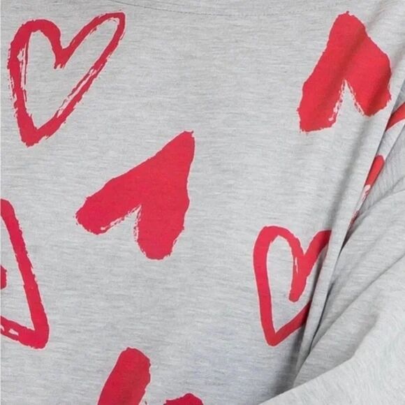 Soft Gray Heart Print Long Sleeve Top Small - Picture 4 of 4